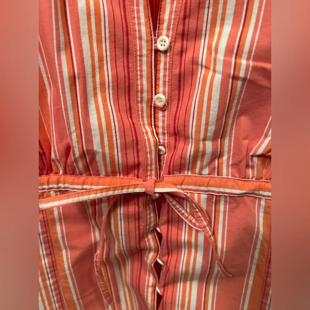 Bass Sleeveless Striped Tie-Front Blouse in Coral and White - Picture 6 of 11